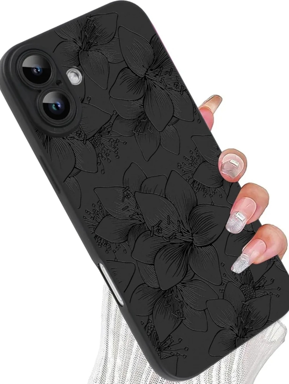 iPhone 16 Silicone Phone Case Floral Blooms Black
